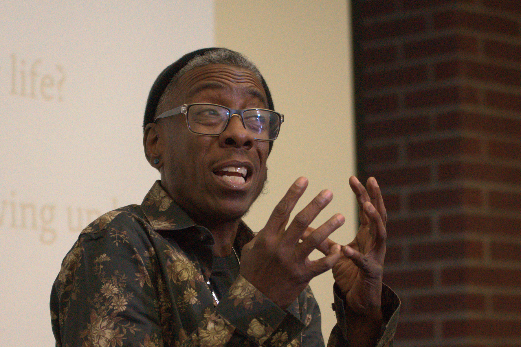 Activist Luster Singleton speaking at an event